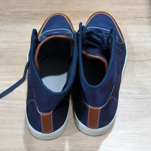 GUCCI GUCCISSIMA MONOGRAM GG NYLON/LEATHER HIGH SNEAKERS NAVY/TAN